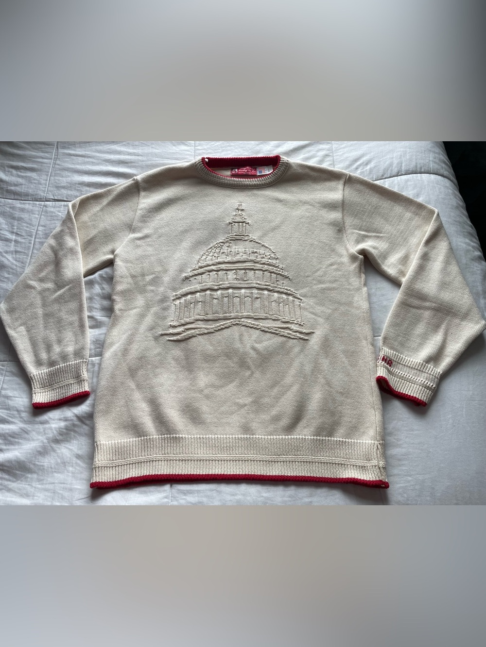 Vintage Made In USA Cream US Capital Cable Knit Sweater Small Heritage Americana